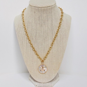 Mother of Pearl Star Coin Necklace | Compass Charm Necklace | Chunky Chain Statement Jewelry | Celestial Inspired Jewelry | Gifts for Her