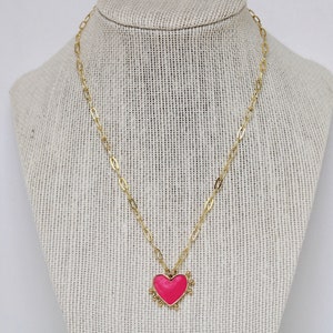 hot pink enamel heart on paperclip chain