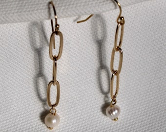 paperclip dangle earrings with pearl charm