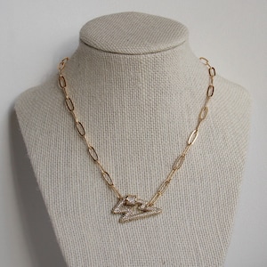 full pave lightning carabiner necklace on paperclip chain