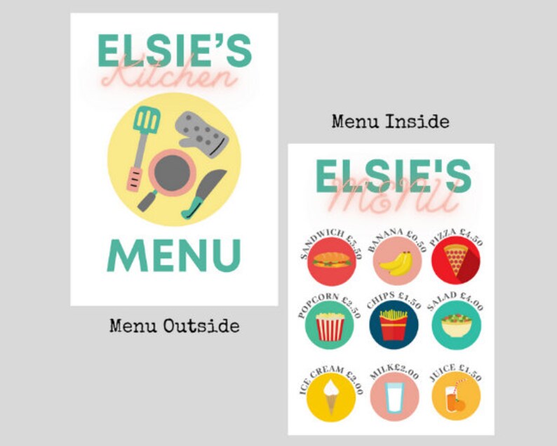 Personalised pretend play kitchen menu play kitchen Etsy