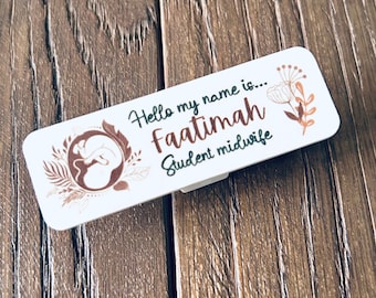 Personalised Hello my name is... baby in the womb name badge for midwife | nurse | doctor | baby bump | student midwife | maternity | NHS
