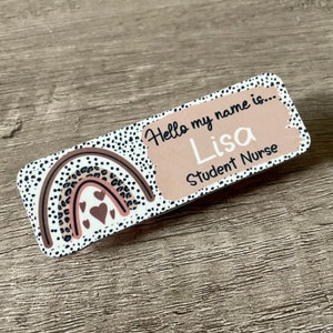 Personalised  Hello my name is... Leopard rainbow spot print name badge | nurse | doctor | student | midwife | teacher name tag | teacher