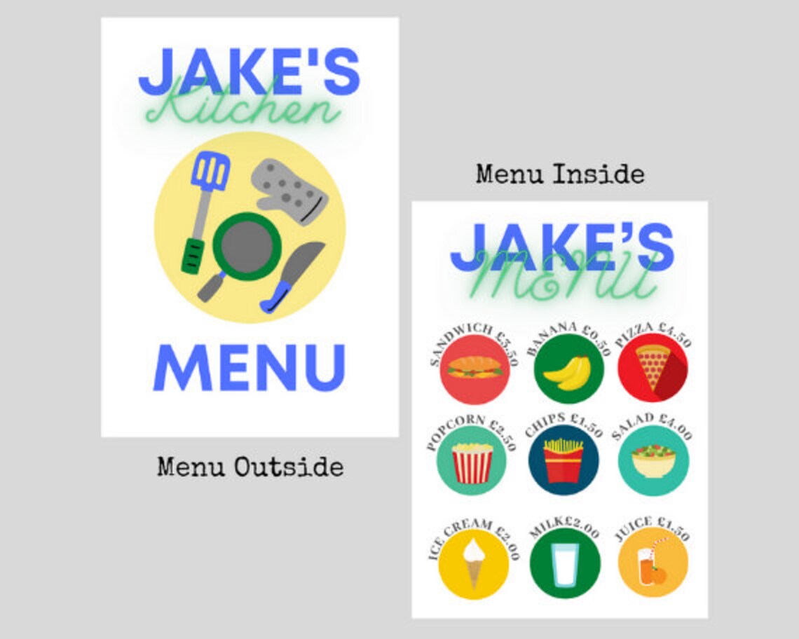 Personalised pretend play kitchen menu play kitchen Etsy