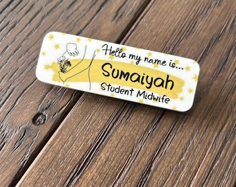Yellow bump Personalised Hello my name is... name badge for midwife | nurse | doctor | student | baby | nurse staff name tag | maternity