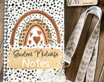 Personalised student midwife / nurse bundle stater gift set in a Leopard Rainbow design | Lanyard | Name Badge | Graduate Nurse Midwife | RN