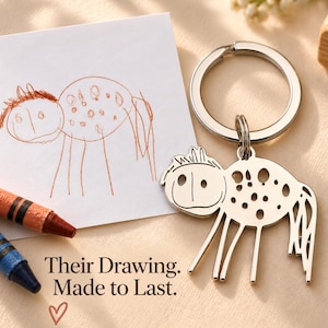 Custom Kids Drawing Keychain, Personalized Artwork Keyring, Memorial Gift