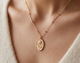 Personalized Birth Flower Necklace, 3D Relief Floral Pendant, Birth Month Keepsake