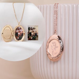Geboortebloem medaillonketting met naam, op maat gegraveerd boeket medaillon, handschrift medaillon met foto, kerstherdenkingscadeau voor moeder
