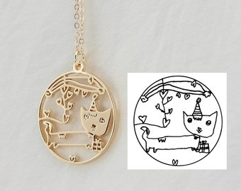 Collana di opere d'arte per bambini personalizzata, collana di disegno per bambini personalizzata, gioielli con logo fotografico per bambini, regali di compleanno unici per lei/lui