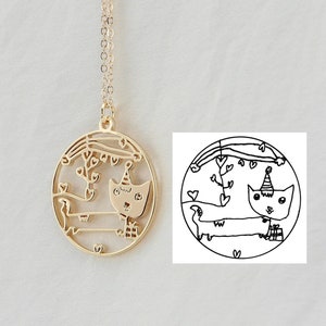 Aangepaste kinderkunstketting, gepersonaliseerde kindertekeningketting, kinderkunstfoto-logo-sieraden, unieke verjaardagscadeaus voor haar/hem