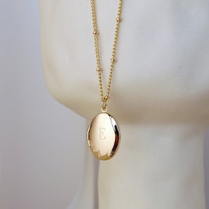 Custom Initial Locket with Photo, Gold Delicate Oval Locket Necklace, Personalized flower Engraved Locket, Gift for Her, Birthday Gift
