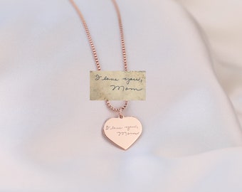 Custom Handwriting Heart Pendant Necklace, Personalized Actual Signature Engraved Love Pendant, Keepsake Gift for Mother's Day /Loved Ones