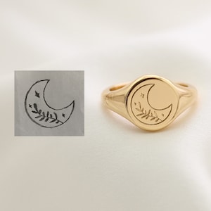 Aangepaste zegelring voor mannen vrouwen, gepersonaliseerde daadwerkelijke tekening logo naamring, gepersonaliseerde gouden ring, gravure ring sieraden cadeau voor hem