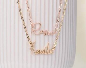 Paperclip Chain Necklace, Custom Name Necklace with Paperclip Chain, Gold Link Chain Necklace, Personalized Name Necklace, Christmas Gift