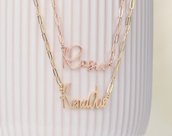 Paperclip Chain Necklace, Custom Name Necklace with Paperclip Chain, Gold Link Chain Necklace, Personalized Name Necklace, Christmas Gift