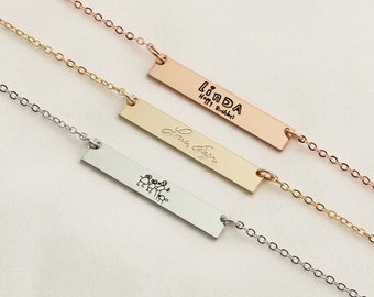 Personalized Bar Necklace,Custom Actual Handwriting Necklace,Gold Signature Nameplate Necklace,Engraved Necklace,Memorial Gift  for Her