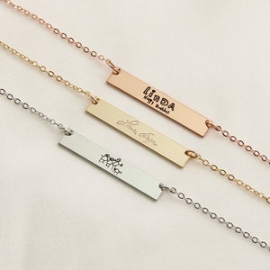 Personalized Bar Necklace,Custom Actual Handwriting Necklace,Gold Signature Nameplate Necklace,Engraved Necklace,Memorial Gift  for Her