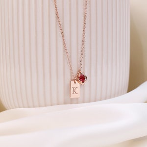 Initial Tag Necklace with Birthstone, Custom Engraved Letter Pendant Necklace, Dainty Tag Charm Necklace,Birthday Gifts, Bridesmaid Gift