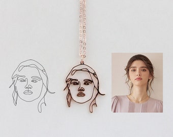 Custom One Line Art Face Necklace, Personalized Portrait Picture Turn into Necklace, Artwork Handmade Unique Gift for Her, Christmas Gift