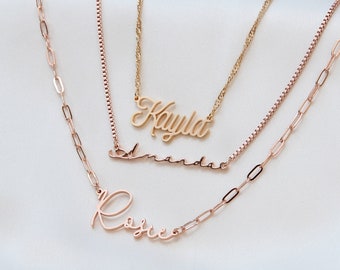 Custom Name Necklace, Personalized Name Necklace, Gold & Rose Gold Chain Necklace, Gifts for Bridesmaid, Christmas Gift, Gift for Mother