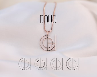 Custom Name Logo Necklace - Personalized Geometric Letter Jewelry - Minimalist Modern Abstract Initial Pendant - Unique Gift for Her