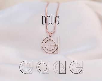 Custom Name Logo Necklace - Personalized Geometric Letter Jewelry - Minimalist Modern Abstract Initial Pendant - Unique Gift for Her