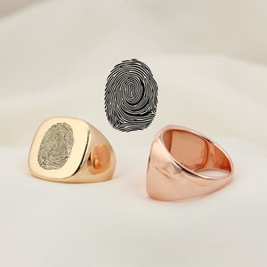 Anillo de huellas dactilares personalizado, anillo de seña personalizado para hombres, joyería grabada de huellas dactilares a mano, regalo conmemorativo para él, regalo para papá