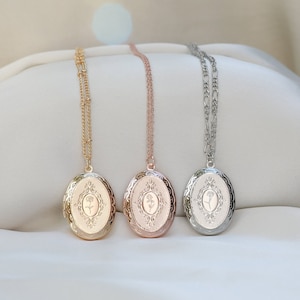 Geboortebloem medaillonketting, medaillonketting met foto, gegraveerde ovale medaillonketting, kerstcadeau, cadeau bruidsmeisje, herdenkingscadeau