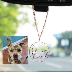 名前入りカスタム犬耳車吊り下げオーナメント、パーソナライズ犬耳アウトライン車チャームアクセサリー、愛犬を亡くしたペット愛好家へのメモリアルギフト