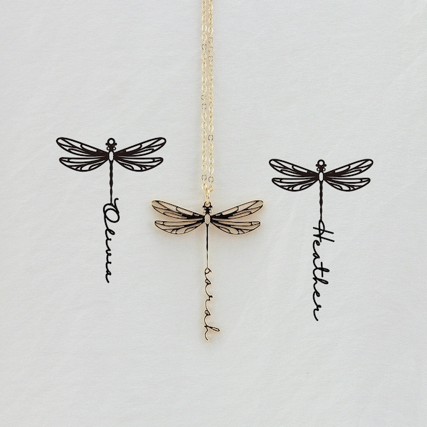 Custom Dragonfly Necklace with Name, Minimalist Dainty Personalized Dragonfly Necklace, Necklace for Women, Memorial Gift for Her/Mom