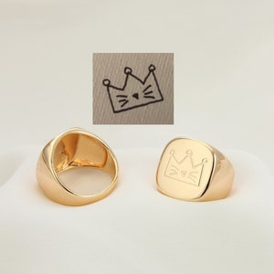 Anillo de sello personalizado para hombres,Anillo de nombre de escritura personalizado,Anillo de oro personalizado,Regalo de joyería de anillo de grabado para él,Regalo para papá
