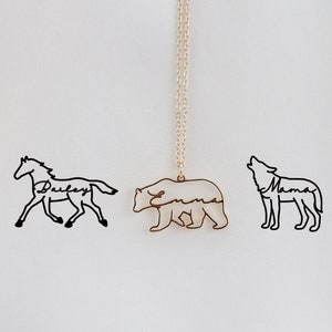 Benutzerdefinierte Mama Bär Halskette mit Namen, personalisierte Pferd / Wolf / Katze Halskette Schmuck für Frauen / Mädchen / Familie, Erinnerungsgeschenk für Sie / Mama