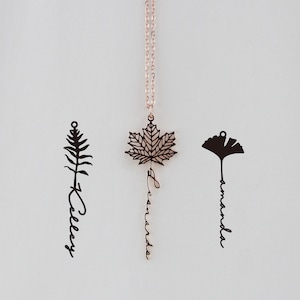 Benutzerdefinierte Namenskette mit Blatt, zierliche personalisierte minimalistische Ginkgo/Ahornblatt-Pflanzenhalskette für Frauen, Brautjungferngeschenk für sie/mama