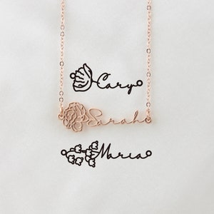 Horizontaal aangepaste geboorte bloem naam ketting, gepersonaliseerde sierlijke minimalistische sieraden voor moeder meisjes, kerstmis bruidsmeisje cadeau voor haar