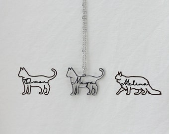 Custom Cat Necklace with Name, Personalized Cat Memorial Gift, Cat Silhouette Necklace, Gift for Kids Pet Loss of Cat