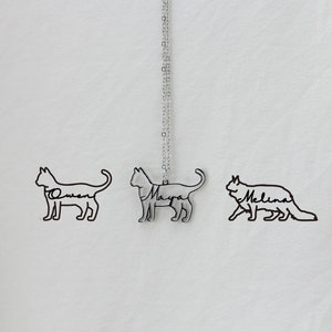 Collar de gato personalizado con nombre, regalo conmemorativo de gato personalizado, collar de silueta de gato, regalo para niños Pet Loss of Cat