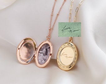 Custom Handwriting Locket Necklace - Personalized Engraved Locket Necklaces with photo - Memory Actual Signature Jewelry - Gift for Her