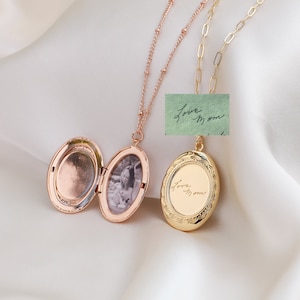 Custom Handwriting Locket Necklace - Personalized Engraved Locket Necklaces with photo - Memory Actual Signature Jewelry - Gift for Her