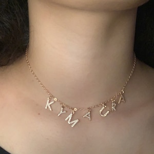 Collar de pavimento personalizado, collar de nombre de zircón cúbico personalizado, gargantilla de oro Joyería de letra inicial para mujeres niñas