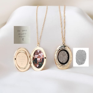 Custom Fingerprint Photo Locket Necklace, Engraved Keepsake, Memorial Gift