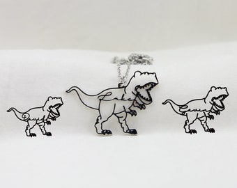 T-Rex Necklace with Name, Custom Tyrannosaurus Dinosaur Name Necklace, Handmade Necklace Jewelry, T-Rex Memorial Gift for Boy