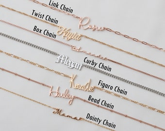 Personalized Name Necklace, Custom Gold Chain Name Necklace, Box Chain, Curby Chain, Christmas Gift for Her, Bridesmaid Gifts