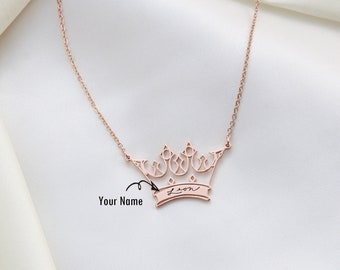 Custom Crown Name Necklace, Personalized Princess Necklace, Gold Chain Necklace, Gifts for Girl, Christmas Gift, Gift for Kids