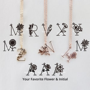 Inicial personalizada con collar de flores, joyería minimalista personalizada, collar de adorno de oro para mujeres, regalo conmemorativo de la dama de honor para ella