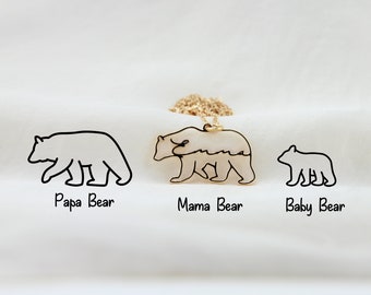 Mama bear Necklace with Name, Papa Bear Baby bear Name Necklace, Handmade Necklace Jewelry, Family Bear Memorial Gift for Mother