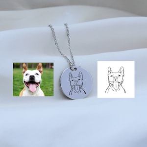Custom Pet Dog Cat Photo Turn into Drawing Necklace, Personalized Dog Portrait Necklace, Memorial Gift for Loss of Dog, Christmas Gifts