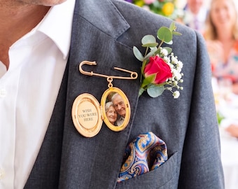 Wedding Gift For Groom, Memorial Locket Pin, Custom Photo Brooch