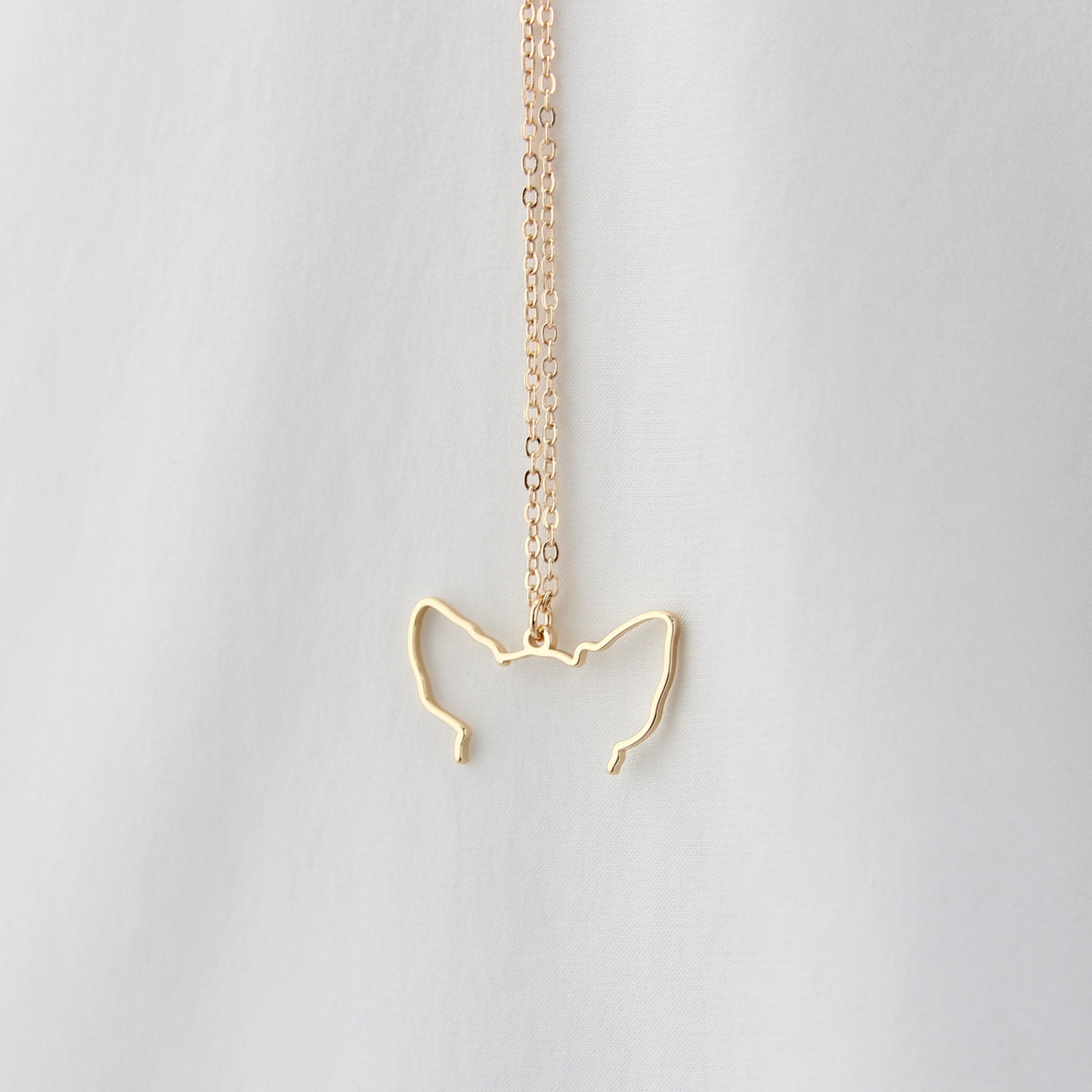 Custom Dog Ears Outline Necklace - Personalized Pet Jewelry - Animal Silhouette Pendant- Unique Dog Lover Gift - Memorial Pet Portrait Gift