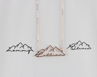 Mountain Name Necklace - Custom Mountain Range Necklace with Personalized Name - Nature-Inspired Jewelry - Handcrafted Mountain Pendant